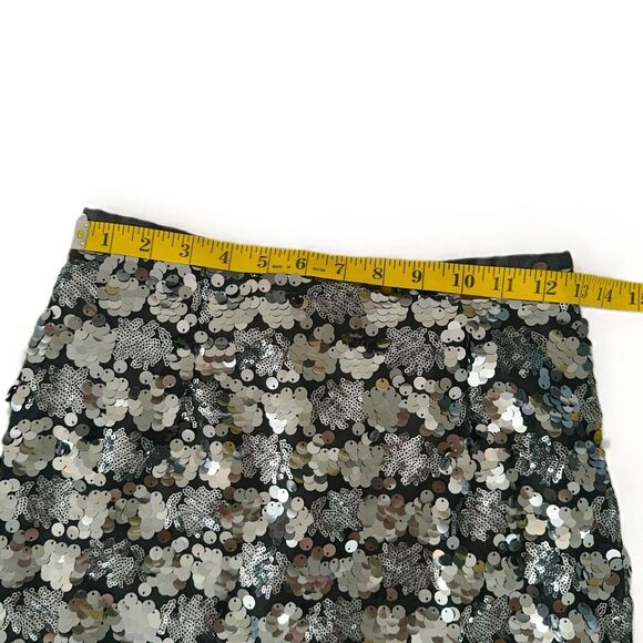 Forever 21 Metallic Sequin Floral Cluster Party Mini Black Silver Skirt S Small - Picture 5 of 7